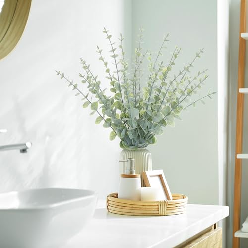 Voqoza 18pcs Eucalyptus Stems Greenery Stems Fake Leaves Artificial Flowers Bouquet Faux Branches Centerpiece Flores Plants for Home Party Decor Wedding Decoration - Image 6