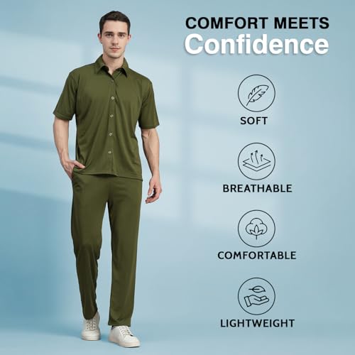 Image of CHKOKKO Men Solid Track Suit Casual Coords Summer Wear Clothing Set Stylish Gents Cord Half Sleeves Co Ords Polo Neck Western Co-ord Set