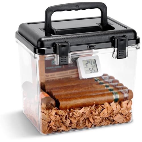 Boîte à cigares portable étanche Ceshelf noire en PP pour 100 pièces avec hygromètre intégré