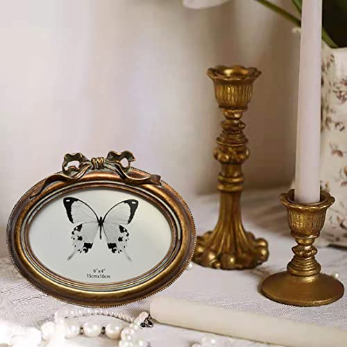 SIKOO Vintage Oval 4x6 Picture Frame Antique OrnateTabletop and Wall Hanging Photo Frame with High Definition Glass Front for Home Decor, Old-Fashioned Photo Gallery, Retro Art, Bronze Gold