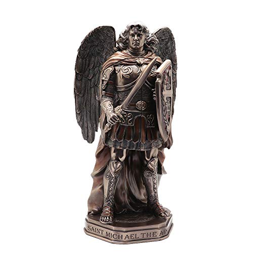 Estatua de Arcángel San Miguel en Bronce Antigua 11 3/8 pulg miniatura 2