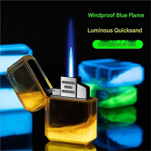 OHQPQWQD Windproof Torch Lighter, Luminous Quicksand, Butane, Zinc Alloy, ABS, Unique, Green