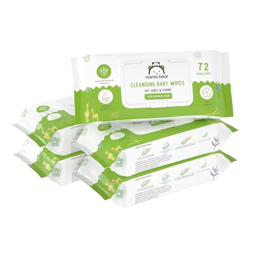 Image of Amazon Brand - Mama Bear Cleansing Baby Wipes With Lid | 360 Wipes | 72 Wipes x 30 Packs | Dermatologically Tested | With Aloe Vera & Vitamin E | Alcohol-free | Paraben-free | Water-Based Formulation