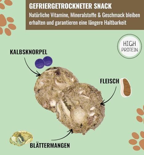 RiNa`s PANSEN-Mix (110g) | Gefriergetrocknete Hundesnacks aus Rindfleisch, Pansen & Knorpel | Lang haltbar | Proteinreich & ohne Zusätze | In Wasser aufweichen oder als Trockenleckerli