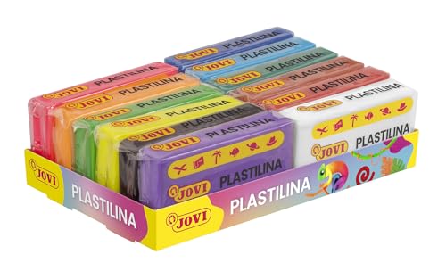 Jovi - Pack de Plastilina de Colores, 12 Pastillas de 50 Gramos, 8 colores básicos + 4 fluor, no Tóxica, plastilina vegetal para niños a partir de 3 años, plastilina para manualidades (P70/12F)