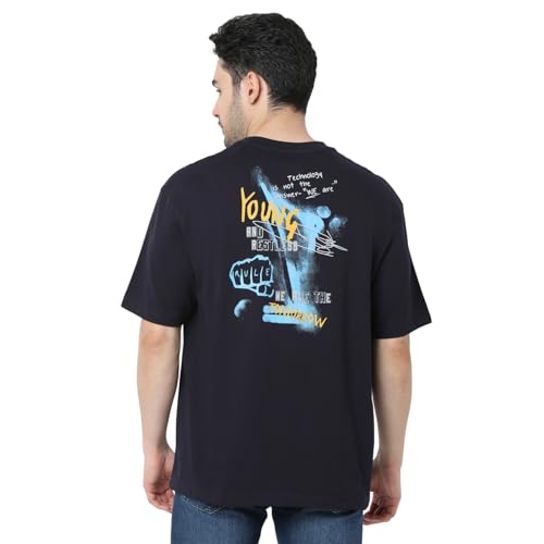 Image of Spykar Men's Oversized Round Neck Half Sleeve Solid Casual T-Shirt