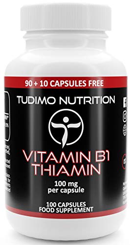 Vitamina B1 Capsulas Tiamina 100 mg – 100 Cápsulas (3+ Meses de provisión) de Desintegración...