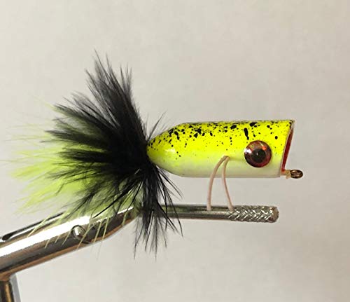 Wild Water Chartreuse Tiger Bass Popper, Size 1/0, Qty. 4, by Pultz Poppers