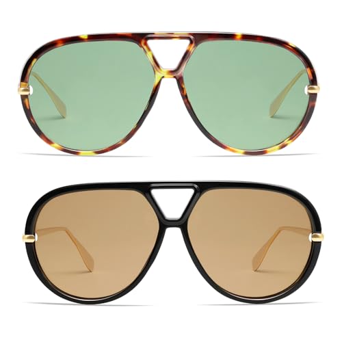 Image of VANLINKER Oversized Trendy Polarized Aviator Sunglasses for Women Men Retro Round Sunglasses Vintage Shield Shades VL9798