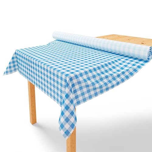 LILENO HOME Tischdeckenrolle 1,10 x 25 m - Tischdecke Karo Blau aus Vlies - Stoffähnlich, abwaschbare Tischdecke als Rolle, Meterware Tischtuchrolle - Einweg Papiertischdecke Rolle Alternative