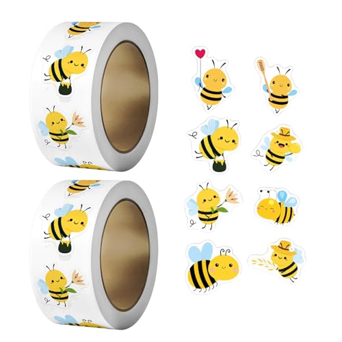 2 rollos de 1000 pegatinas de abejas, pequeñas pegatinas de recompensa, lindas pegatinas de recompensa, pegatinas de abeja, pegatinas de abeja, pegatinas de abeja, pegatinas de abeja para álbumes de