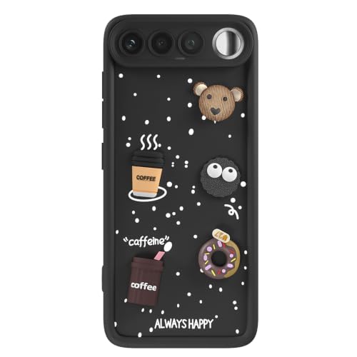 Image of Pikkme Back Cover for Realme 16 5G | 3D Bear Silicone Cute & Fun Coffee Cartoon | Full Body Protection Bumper Case (Black)