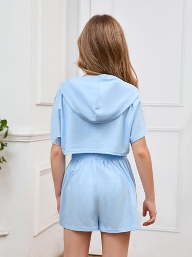 Image of SweatyRocks Girl's 3 Piece Outfits Letter Print Short Sleeve Hooded Tops and Cami Tops with Shorts Set
