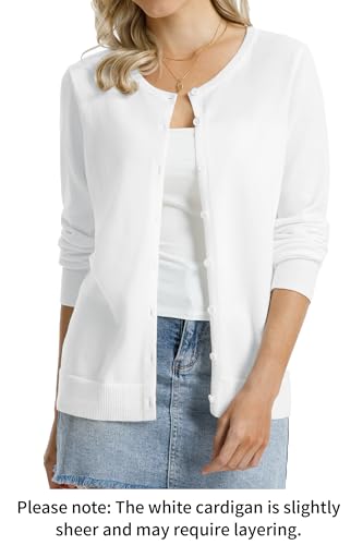 Image of QUALFORT Women's 100% Cotton Lightweight Cardigans Long Sleeve Knitted Button Down Sweater