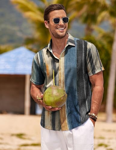 Image of COOFANDY Men's Linen Shirts Short Sleeve Casual Shirts Button Down Shirt for Men Beach Summer Wedding Shirt