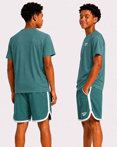 Image of Reebok Boys Athletic Shorts Set - 3 Piece Summer Clothes Outfit with Graphic Tees and Boys Running Shorts for Active Kids