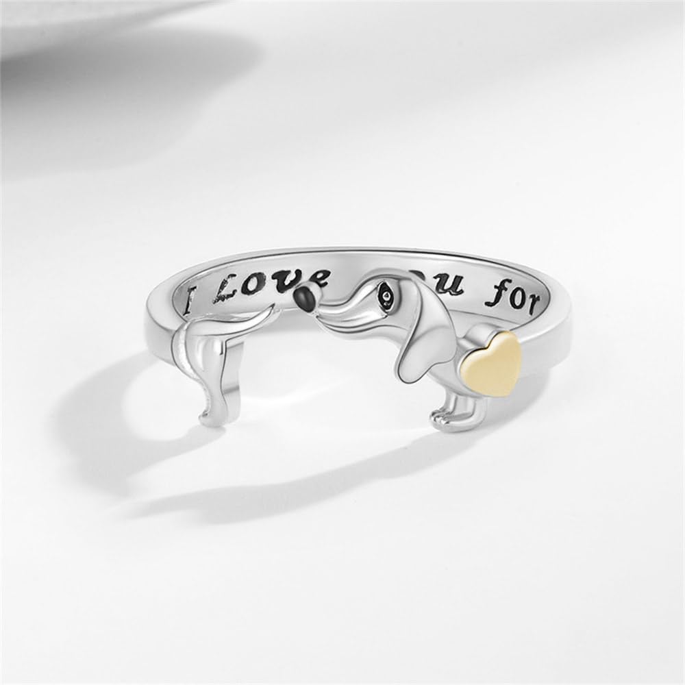 Dachshund Rings for Women 925 Sterling Silver Plated Dachshund Open Ring Cute Adjustable Wiener Dog Ring Comfort Fit Band Animal Puppy Dogs Jewelry Gifts Pet Lovers Birthday Xmas Valentine's Day - Image 6