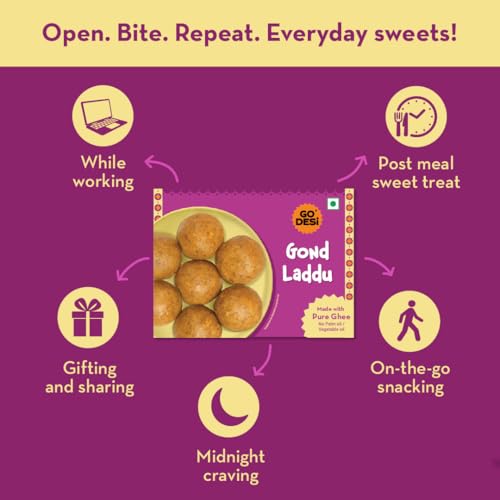 Image of GO DESi Atta Gond Laddu - 200 /150 grams | With Pure Cow Ghee | No Palm Oil or Maida | Sweets