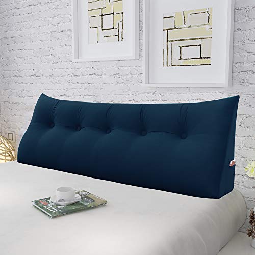 Roner Ergonomics Headboard Reading Pillow Back Support for Sitting Up in Bed Large Adult Backrest Wedge Lounge Cushion Body Positioning Bedrest Velvet Deep Blue Queen