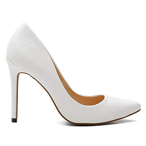 Scarpin Feminino Salto Alto Bico Fino Casual Conforto Verniz Branco 37