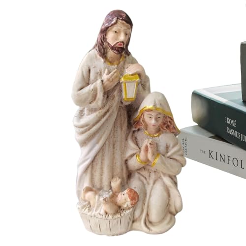 Figurines de naissance - Figurine de la Sainte Famille, sculpture artisanale Figurines de la Sainte Famille | Décoration de crèche, statue de la Sainte Famille en résine, figurine catholique