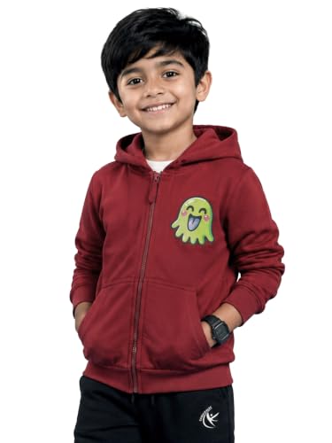 Image of Unisex Kids Solid Full Sleeve Zip Front Open Hooded Sweatshirt