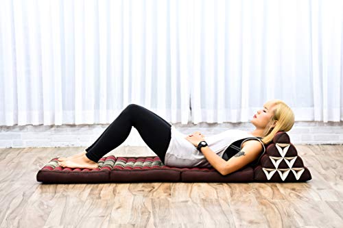 Image of Leewadee - Comfortable Japanese Floor Mattress Used As Thai Floor Bed with Triangle Cushion, Futon Mattress Or Thai Massage Mat, 67 x 21 inches, Brown Red