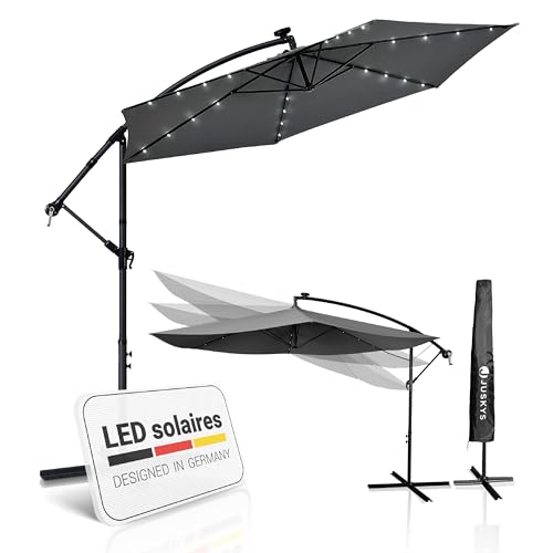 Juskys Parasol feu tricolore Brazil Eclairage LED solaire & manivelle - Protection UV, hydrofuge, articulé - parasol, parasol de jardin, parasol de marché-...