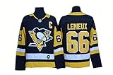 Gmjay Mario Lemieux # 66 Hockey Pittsburgh Penguins Jacke Hockey Schwarz Genähte Buchstaben Zahlen NHL Hockey Trikots,Black,XL