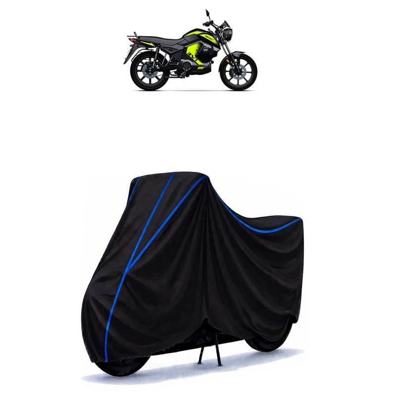 Image of Revolt RV1 Standard Bike Cover Water Resistant Universal Motorcycle Rain | Heavy Duty UV Protection, Dust, Scratch Indoor Outdoor All Weather with Black Blue Piping Elastic