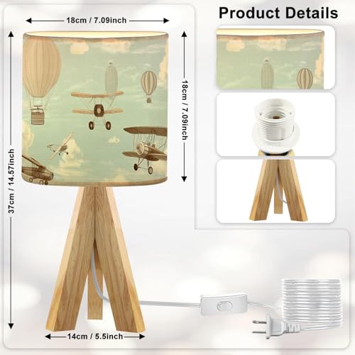 Lámpara de Mesa de Noche con Base de Madera y Pantalla de Tela miniatura 6