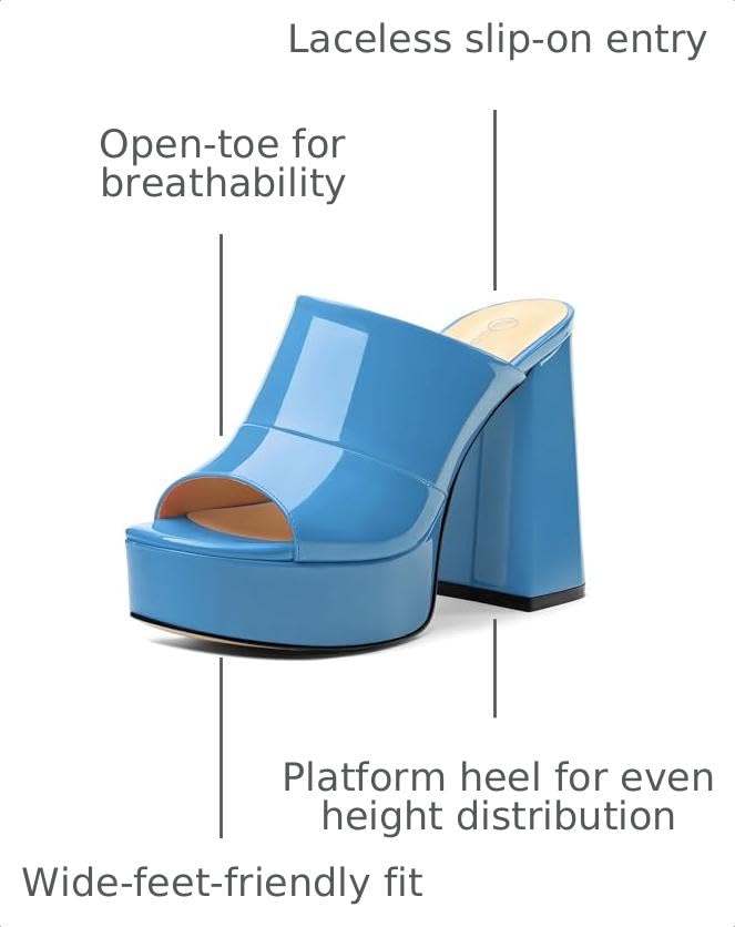 Image of Women Square Open Toe Platform Chunky Heel Slide Sandals | Slip On High Heel Dress Sandals, Elegant Formal Footwear For Wedding Club Evening Party Events