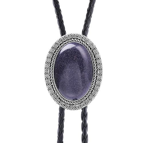 Image of Jeilwiy Bolo Tie for Men Real Stone Westwern Cowboy Ties Silver Bolos Women Leather Necktie Gift for Birthday Christmas