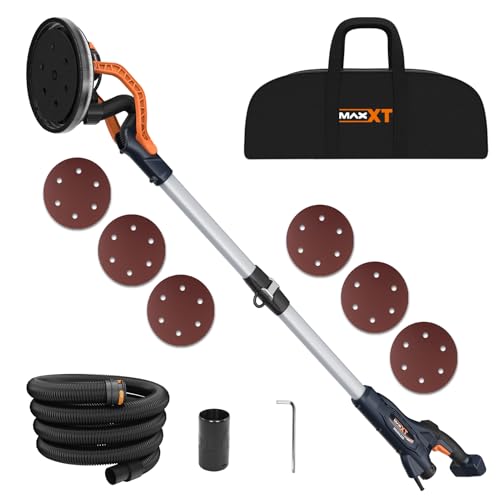 MAXXT Lijadora de yeso sin escobillas, 550 W, potente lijadora eléctrica de yeso de velocidad constante, 6 velocidades variables de 600 a 1200 rpm, con velocidad variable de memoria, luz LED de 360 °