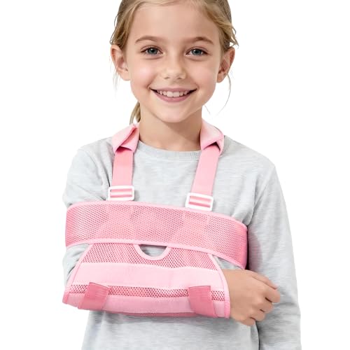 GAOUREL Mesh Breathable Sling for Children‘s Left and Right Arms, Adjustable Shoulder Immobilizer, Suitable for toddler,Kids with Rotator Cuff Injuries, Arm, Wrist, Elbow, Clavicle Fractures After Surgery(Pink-S)