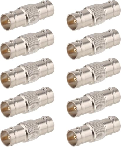 10 PCS BNC Female to Female Coupler Connector Adapter – Nickel-Plated Brass, In-Line Adapter for CCTV Security Camera, Video SDI/BNC Cable Extension, Signal Joiner (Silver)