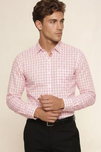 Image of Peter England Men's Classic Checkered Formal Slim Fit Full Sleeve Shirt | Wonder Fabric | Cotton-Rich