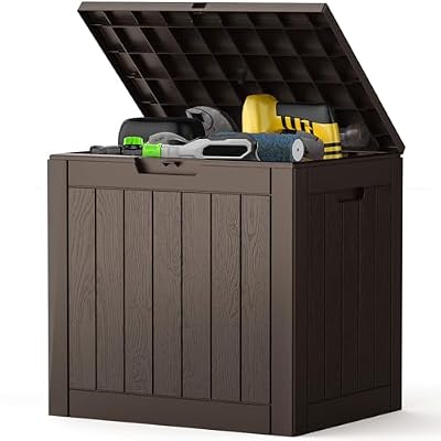 NEWBULIG 31 Gallon Deck Box, Weatherproof Resin Lockable Outdoor Storage for Secure Package Deliveries and Indoor Storage in Garden or Patio, Backyard