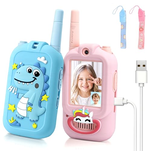Image of Video Walkie Talkies for Kids, Handheld 2 Pack Rechargeable Video Intercom Kids Walkies Talkies, Indoor Outdoor Toys for Family Games, Outside, Camping, Hiking for Boys Girls Ages 3-12 (bd /pu co)