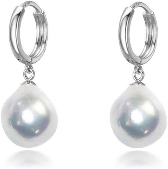 11x12mm White Baroque Freshwater Cultured Pearl Dangle Earrings for Womenin in Sterling Silver - PremiumPearl