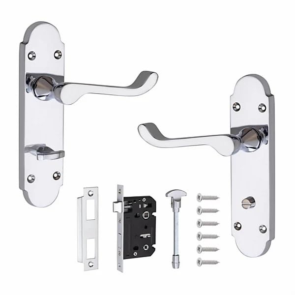 Epsom Style Bathroom Internal Door Handle with Mortise Lock Set Polished Chrome 170mm x 40mm
