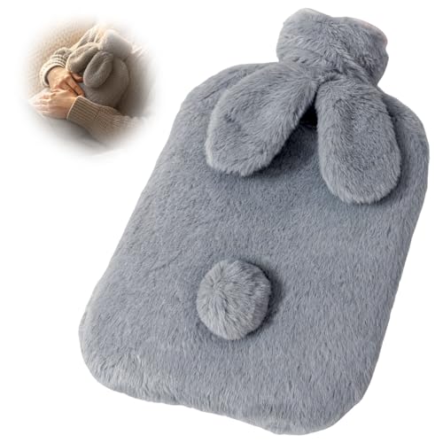 GYHWOFUL 2L Plüsch Wärmflasche – Süße Hasenform, Kinder Wärmflasche mit Bezug, Kuschelige Bettflasche, Hot Water Bottle für Winter & Zuhause