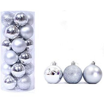 65ct Christmas Balls Ornaments, Shatterproof Plastic Decorative Baubles for Xmas Tree Decor, Multi-Size Christmas Ornaments Set for Tree, Home Indoor Party Decor, Silver