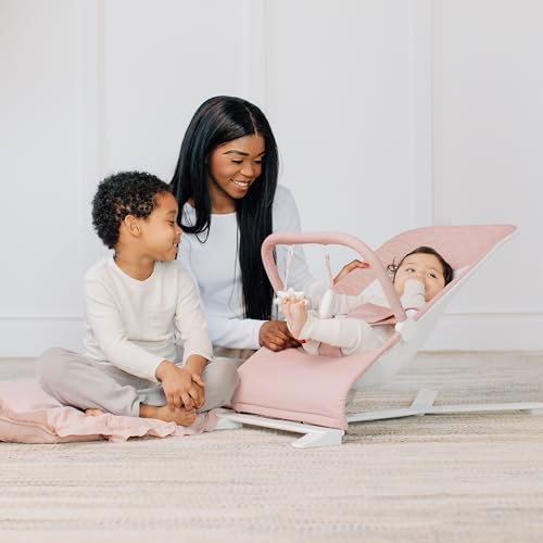 Image of Baby Delight Alpine Deluxe Portable Bouncer, Organic Rose | Infant 0-6 Months, 3-Position Recline, 3-Point Safety Harness, 100% GOTS Certified Cotton Fabric Removable & Washable Cover
