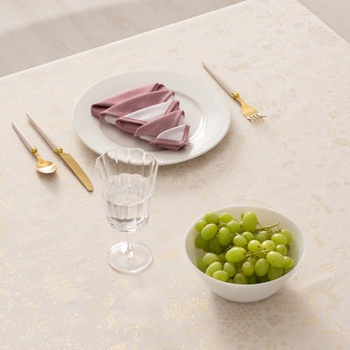 GAMUSI Tablecloth Christmas Jacquard Golden Thread Dining Table Rectangular Christmas Decoration 140 x 240 cm, Ecru - Image 3
