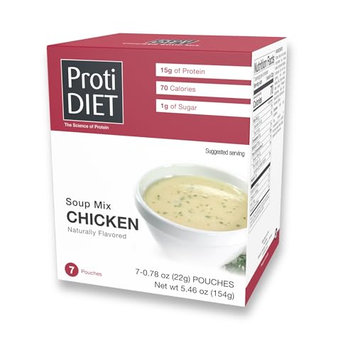 ProtiDIET High Protein Chicken Soup Mix - Low Sugar, No Fat, Quick and Easy-to-Prepare Meal Replacement Protein Powder Soup Mix Nutritious Vitamins - 7 Pouches Per Box