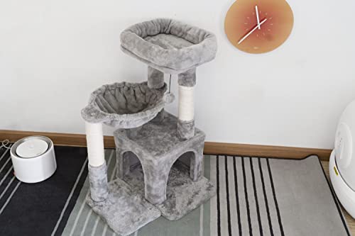 Pesofer Cat Tree, Small Cat Tower With Sisal Scratching Post And Hammock Light Gray #TOP5