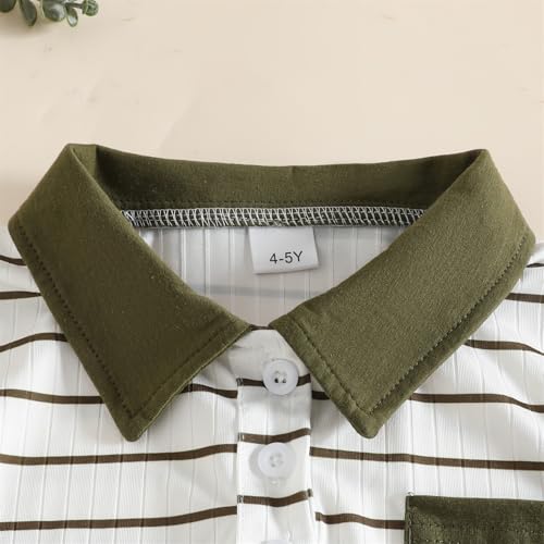 Image of Toddler Kid Boy Clothes Textured Striped Polo Collar Top Summer Shorts 2PC Summer Outfit Set