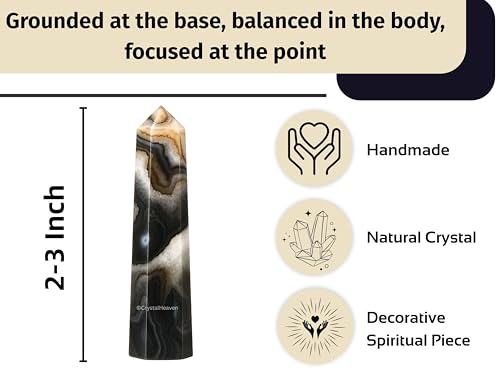 Image of Crystal Heaven Certified Black Onyx Crystal Tower Obelisk Point For Chakra, Healing And Balancing - Aaa Grade Original Certified Gemstone Agate For Reiki Meditation Yoga Spiritual (2-3 Inches)