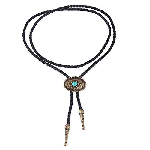 Image of Western Black Bolo Tie for Men and Women,Native American Leather Bolo Tie String
